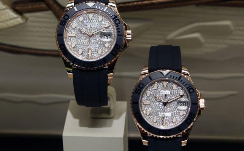 The precious fake Rolex Yacht-Master watches are made from everose gold and have diamond-paved dials.